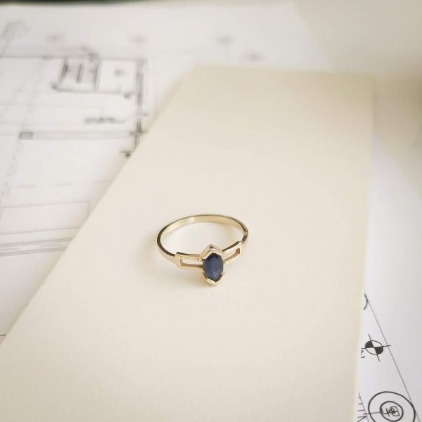 Lizi ring - 14k yellow gold ring with a marquise cut sapphire stone