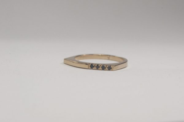 Fiona ring - 14k yellow gold ring with 4 round facet cut black diamonds (1.5 mm)