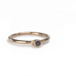 Rachel ring - 14k yellow gold ring with a round facet cut black diamonds (3 mm)