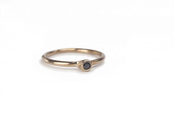 Rachel ring - 14k yellow gold ring with a round facet cut black diamonds (3 mm)