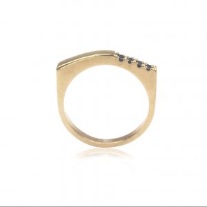 Fiona ring - 14k yellow gold ring with 4 round facet cut black diamonds (1.5 mm)