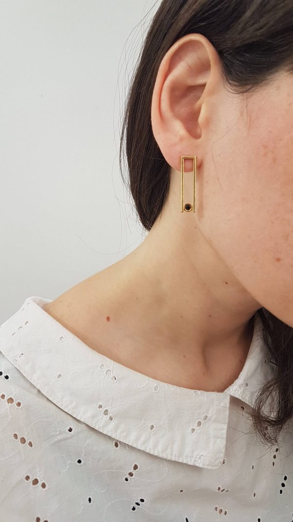 Paris earrings - Handmade 14k gold earrings with a 3mm black diamond