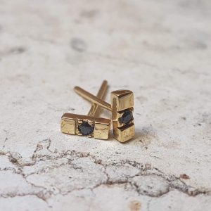 Istanbul earrings - Handmade 14k gold studs earrings with a 2 mm smoky quartz