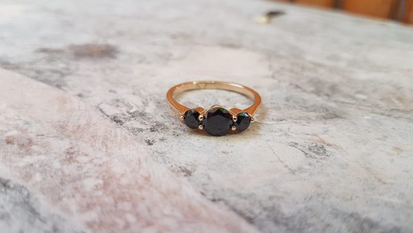 Daria ring - 14k gold yellow gold ring with 3 black Zirconia diamonds