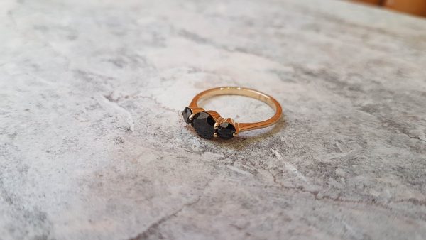 Daria ring - 14k gold yellow gold ring with 3 black Zirconia diamonds