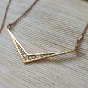 Grace necklace - A v shaped 14k gold Pendant set with 15 diamonds and a gold necklace